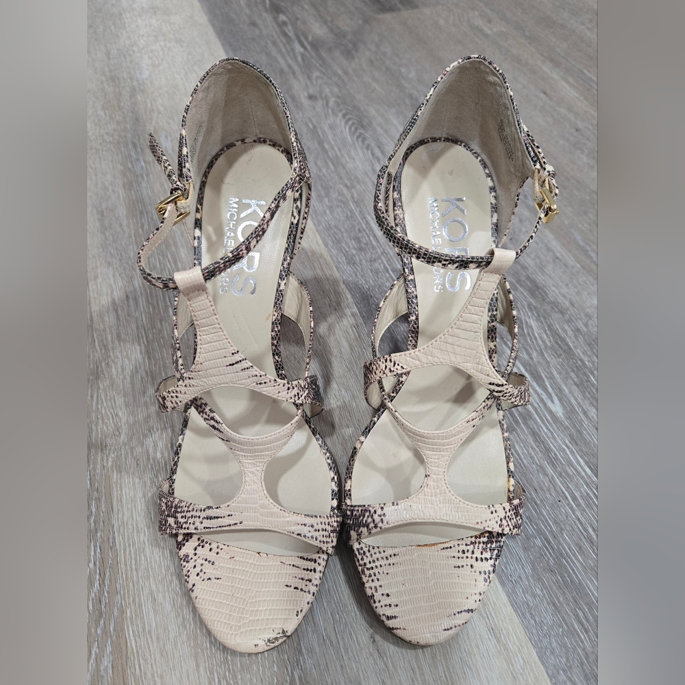 Michael Kors Leather T-Strap Python Print Heels 10 - image 4